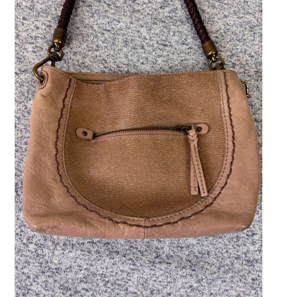 The Sak Shoulder Bag Womens Small tan Leather Boho Braided Strap Purse